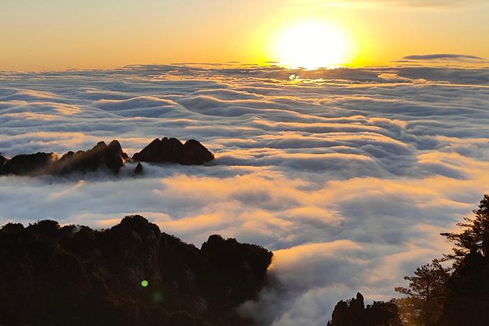 黃山日出云海同框